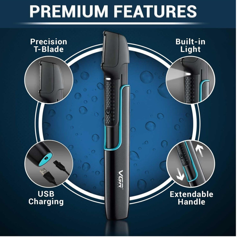 Rasoio VGR BODY HAIR TRIMMER elettrico a batteria ricaricabile per capelli basette corpo rasoio con display waterproof USB IPX6 602
