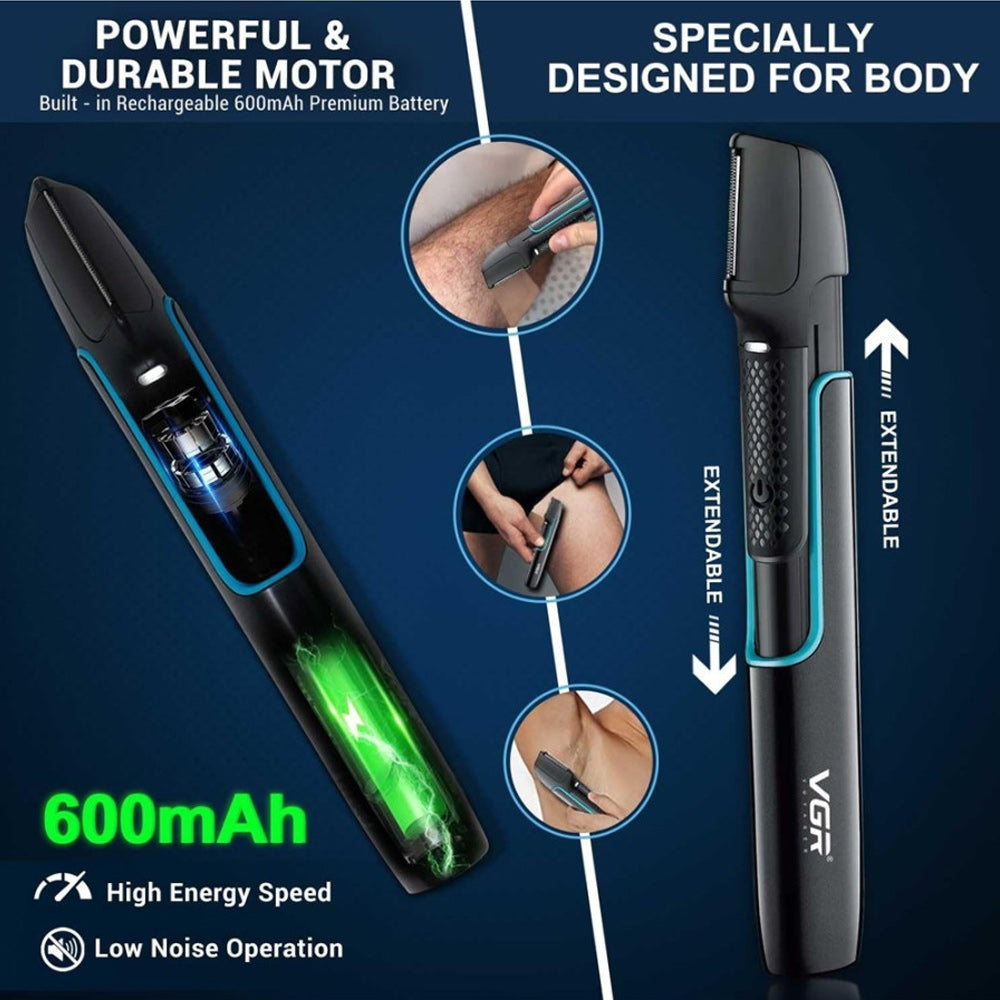 Rasoio VGR BODY HAIR TRIMMER elettrico a batteria ricaricabile per capelli basette corpo rasoio con display waterproof USB IPX6 602