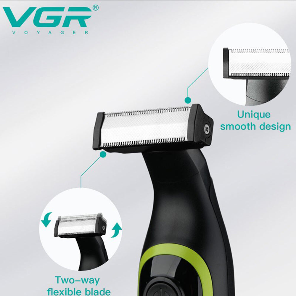Rasoio ricaricabile VGR BEARD SHAVER 3 pettinini impermeabile rifinitore barba basette sopracciglia rasoi testa corpo IPX5 017
