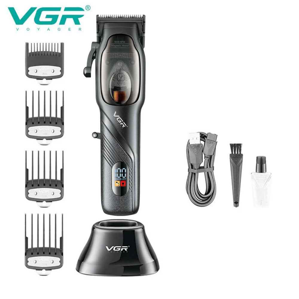 Rasoio VGR HAIR CLIPPER ricaricabile con 4 pettinini taglia capelli barba display con base due modalità di ricarica 269