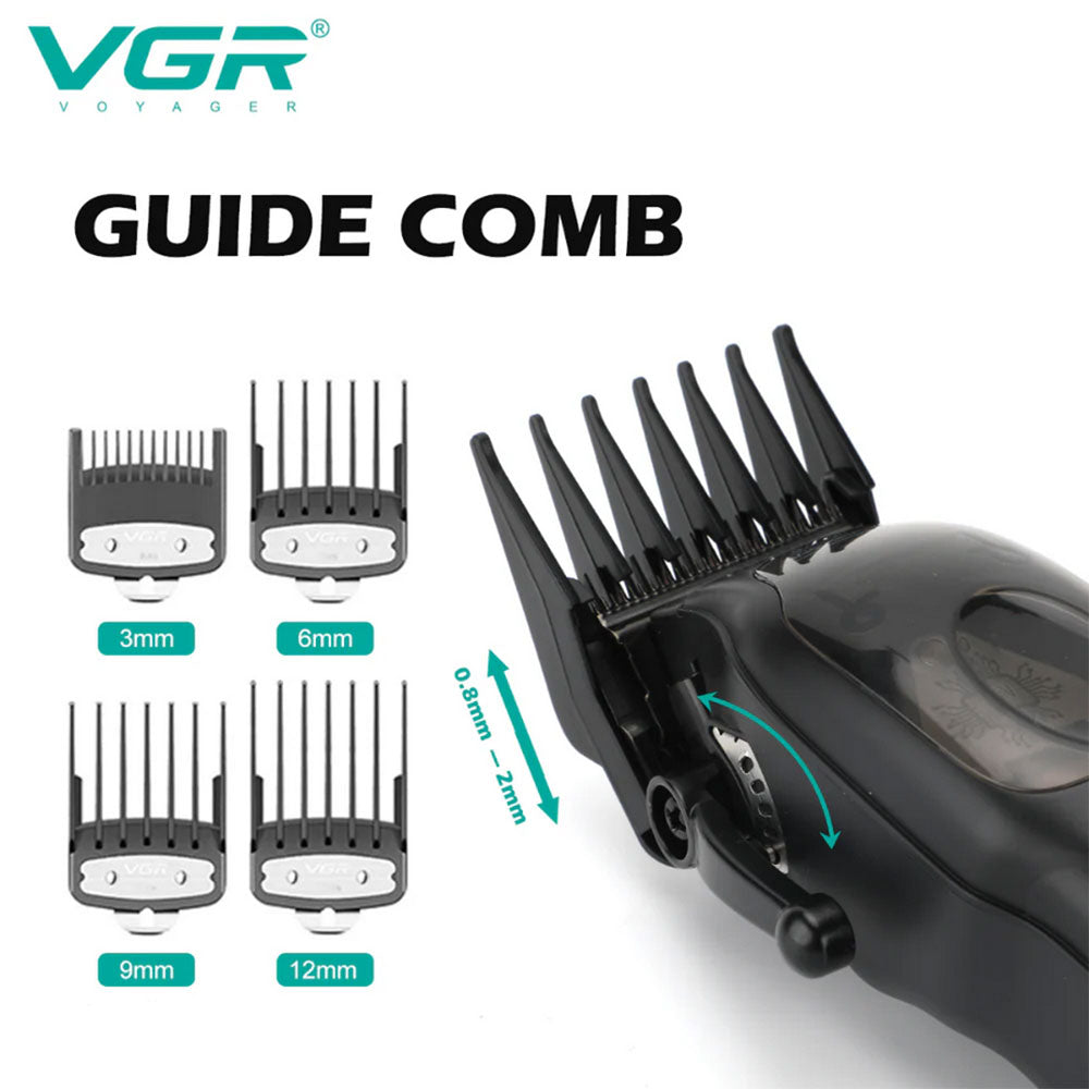 Rasoio VGR HAIR CLIPPER ricaricabile con 4 pettinini taglia capelli barba display con base due modalità di ricarica 269