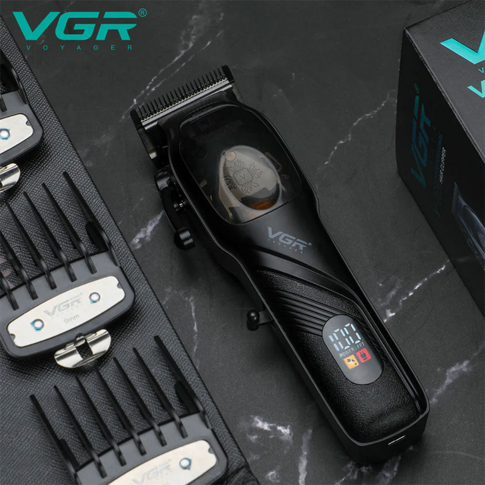 Rasoio VGR HAIR CLIPPER ricaricabile con 4 pettinini taglia capelli barba display con base due modalità di ricarica 269