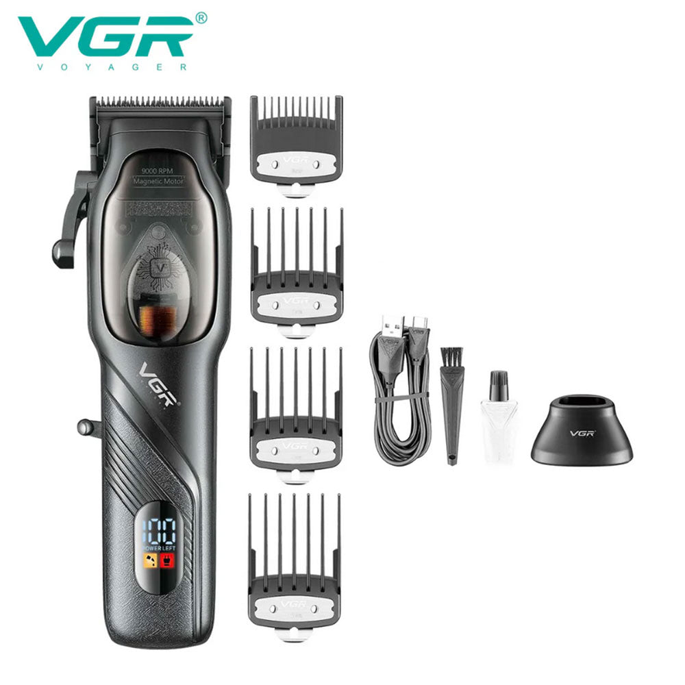 Rasoio VGR HAIR CLIPPER ricaricabile con 4 pettinini taglia capelli barba display con base due modalità di ricarica 269