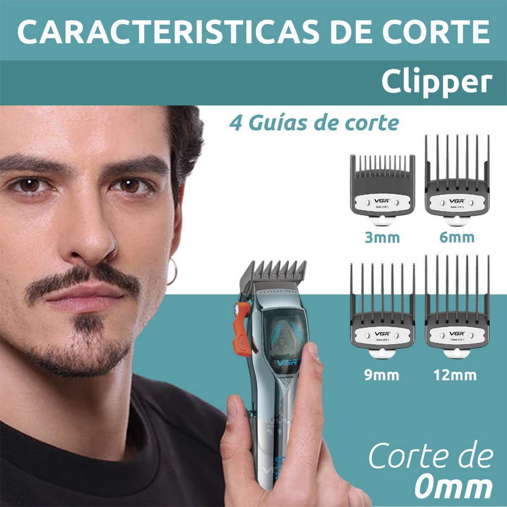 Rasoio tagliacapelli VGR HAIR CLIPPER ricaricabile con display a led leva conica 4 pettinini guida 9000 RPM 647