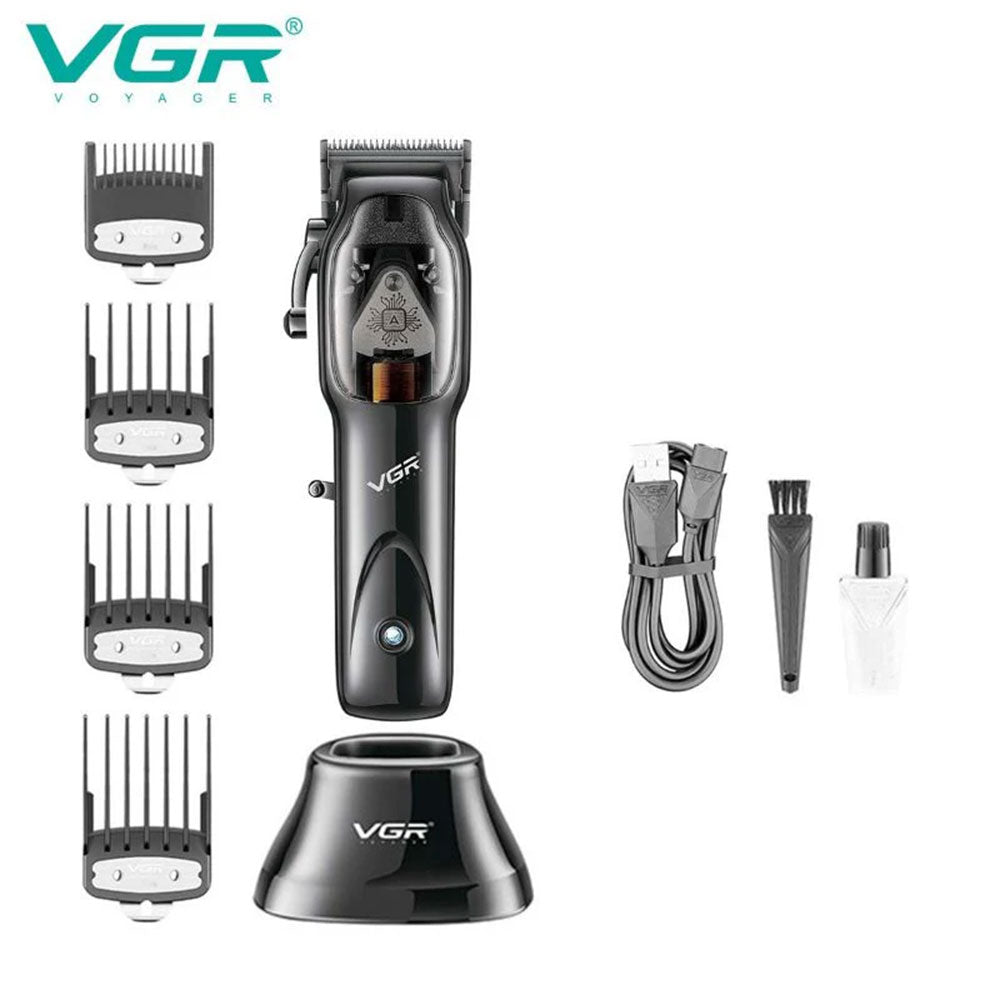 Rasoio VGR HAIR CLIPPER ricaricabile con 4 pettinini taglia capelli barba con base due modalità di ricarica 653