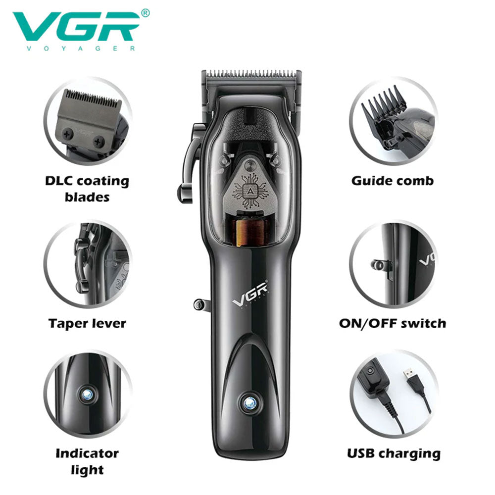 Rasoio VGR HAIR CLIPPER ricaricabile con 4 pettinini taglia capelli barba con base due modalità di ricarica 653