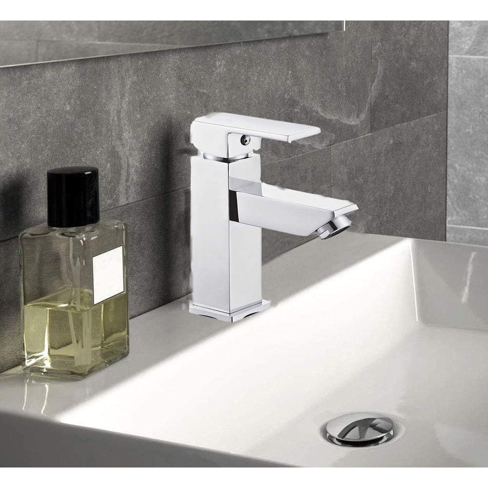 Rubinetto per lavandino miscelatore lavabo da bagno monoforo orientabile monocomando cromato lucido modello Firenze
