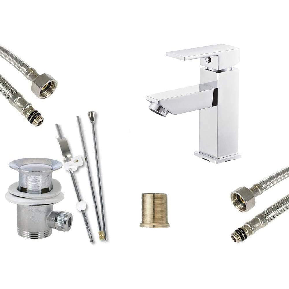 Rubinetto per lavandino miscelatore lavabo da bagno monoforo orientabile monocomando cromato lucido modello Firenze
