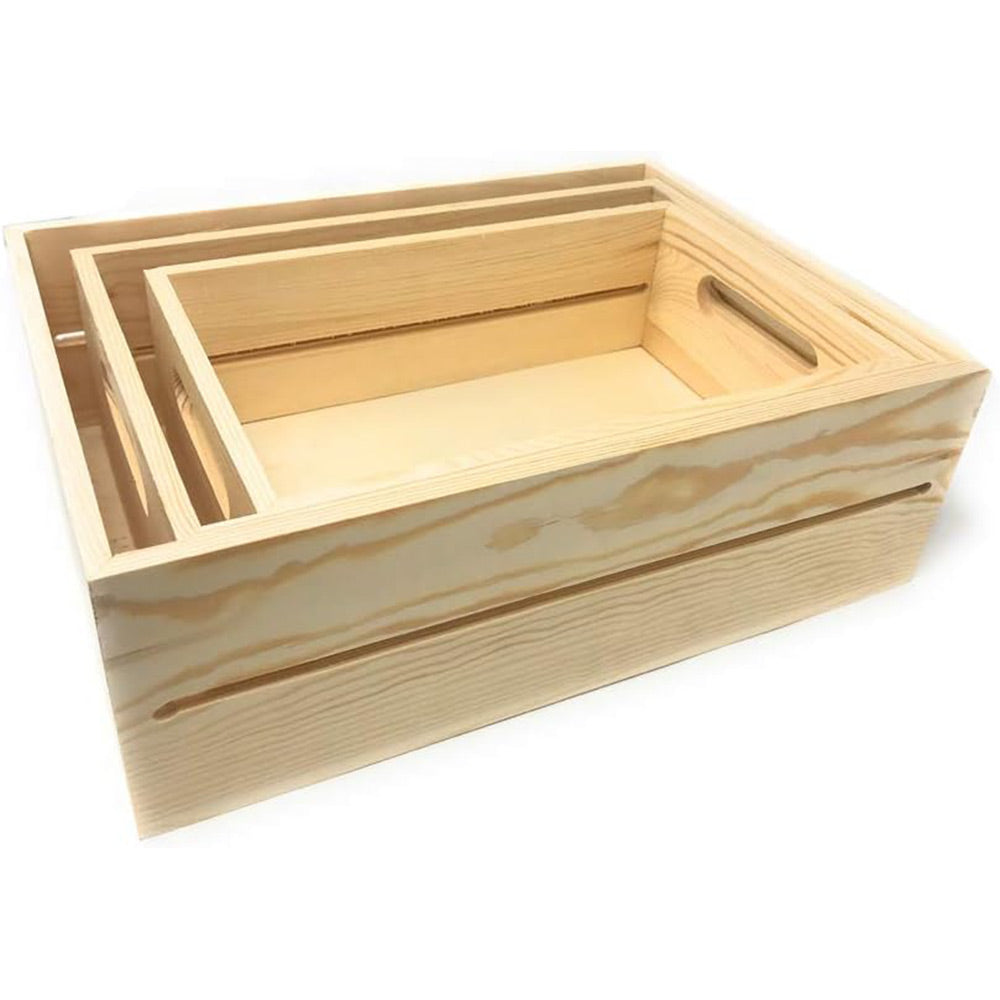 Set 3 cassette in legno multiuso organaizer per alimenti cesta scatola con manici bordo alto per decoupage