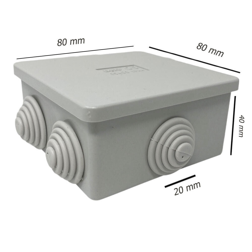 Scatola di derivazione quadrata box con coperchio a pressione 6 passacavi tenuta stagna IP44 80xx80x40 mm