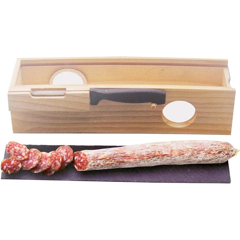 Scatola in legno per salame con tagliere in ardesia e coltello box con coperchio per alimenti