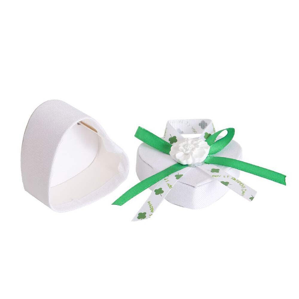 12 Scatolina portaconfetti a Cuore per promessa di Matrimonio bomboniere segnaposto in Tessuto Bianco e Verde
