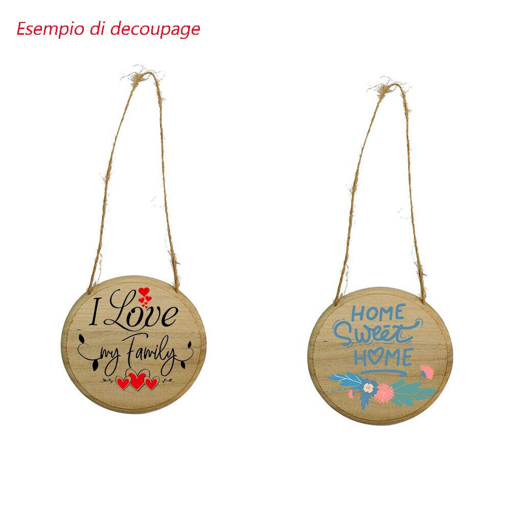 Targhetta in Legno 2 Pezzi con Corda in Canapa da Appendere Targa Personalizzabile da decoupage Pittura appendino per Porta Tondo 15x15x1 cm