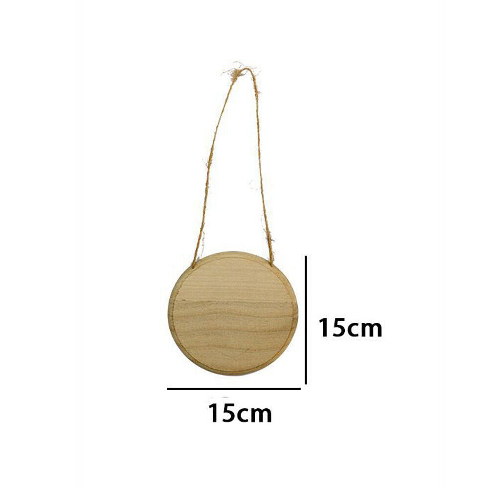 Targhetta in Legno 2 Pezzi con Corda in Canapa da Appendere Targa Personalizzabile da decoupage Pittura appendino per Porta Tondo 15x15x1 cm