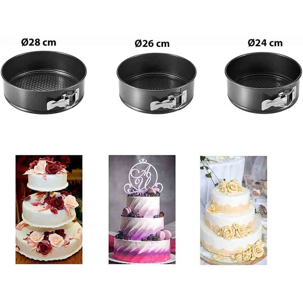 Tortiera apribile con cerniera 3 teglie 24 26 28 cm da forno per torte dolci rotonde