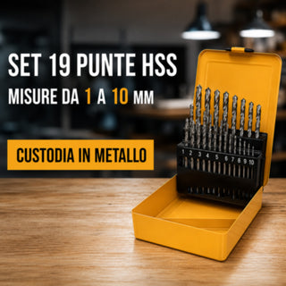Set 19 punte trapano HSS titanio 1 a 10 mm per metallo legno plastica