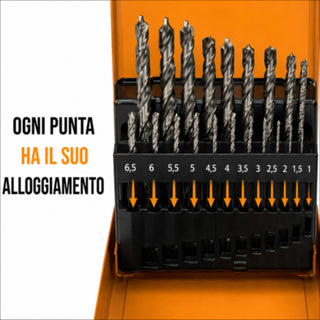 Set 25 punte trapano HSS titanio 1 a 13 mm per metallo legno plastica