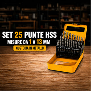 Set 25 punte trapano HSS titanio 1 a 13 mm per metallo legno plastica