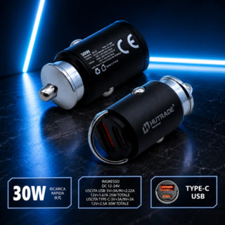 Adattatore auto accendisigari doppio ingresso USB e Type-C 30 Watt
