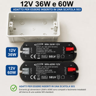 Alimentatore Switching 12V DC per scatola 503 36 W 60 W per led