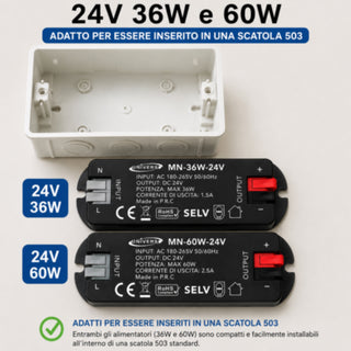 Alimentatore Switching 24V DC per scatola 503 36 W 60 W per led