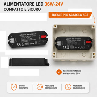 Alimentatore Switching 24V DC per scatola 503 36 W 60 W per led