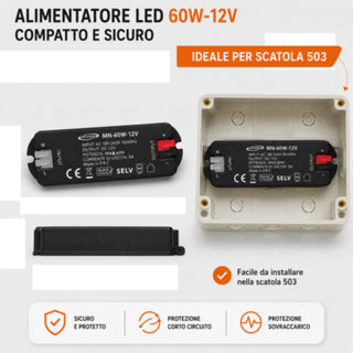 Alimentatore Switching 12V DC per scatola 503 36 W 60 W per led