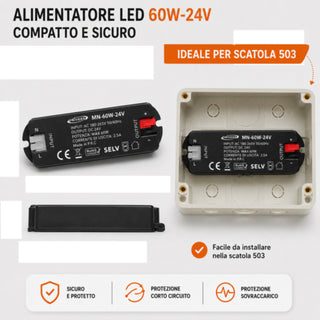 Alimentatore Switching 24V DC per scatola 503 36 W 60 W per led