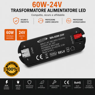 Alimentatore Switching 24V DC per scatola 503 36 W 60 W per led