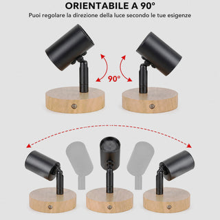 Applique da Parete in Legno e Metallo Attacco E27 Orientabile