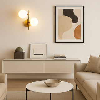 Applique da parete in metallo bronzo con due sfere opache e attacco G9