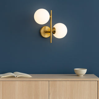 Applique da parete in metallo bronzo con due sfere opache e attacco G9