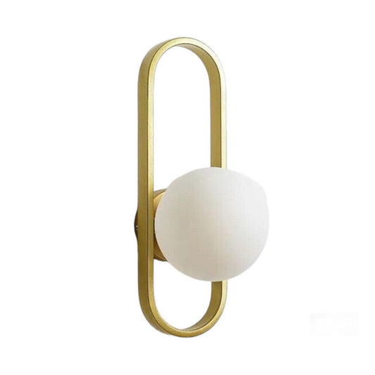 Applique da parete minimalista lampada da muro in metallo bronzo con sfera in vetro per camera da letto G9