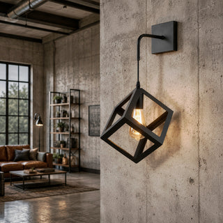 Applique da parete pendente a forma di cubo 3D stile minimal E27