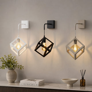 Applique da parete pendente a forma di cubo 3D stile minimal E27