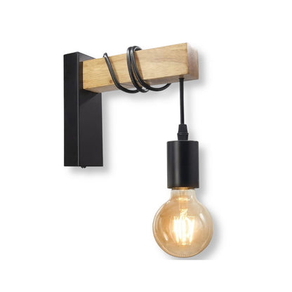 Applique da parete stili industriale lampada decorativa da muro retrò vintage in metallo e legno attacco E27