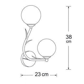 Applique da parete bronzo due sfere opache e dettaglio foglia 2XG9