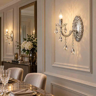Applique parete candelabro retrò con pendenti a gocce in acrilico E14