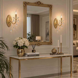 Applique parete candelabro retrò con pendenti a gocce in acrilico E14