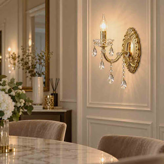 Applique parete candelabro retrò con pendenti a gocce in acrilico E14