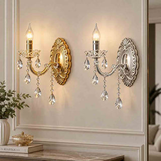 Applique parete candelabro retrò con pendenti a gocce in acrilico E14