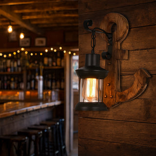 Applique a parete vintage base in legno ad ancora lanterna attacco E27