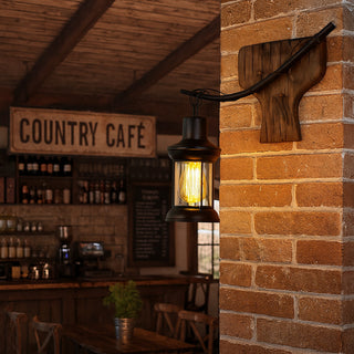 Applique parete vintage in legno lanterna country industriale E27