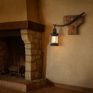 Applique parete vintage in legno lanterna country industriale E27