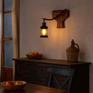 Applique parete vintage in legno lanterna country industriale E27
