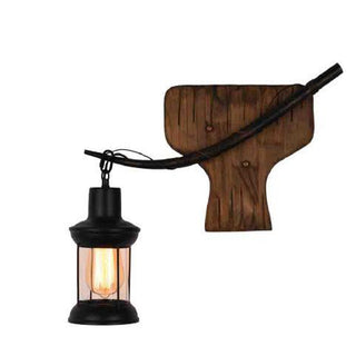 Applique parete vintage in legno lanterna country industriale E27