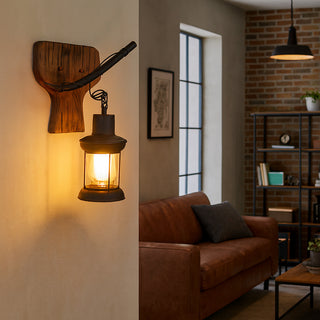 Applique parete vintage in legno lanterna country industriale E27