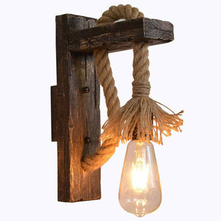 Applique a parete vintage in legno corda in canapa retrò country E27