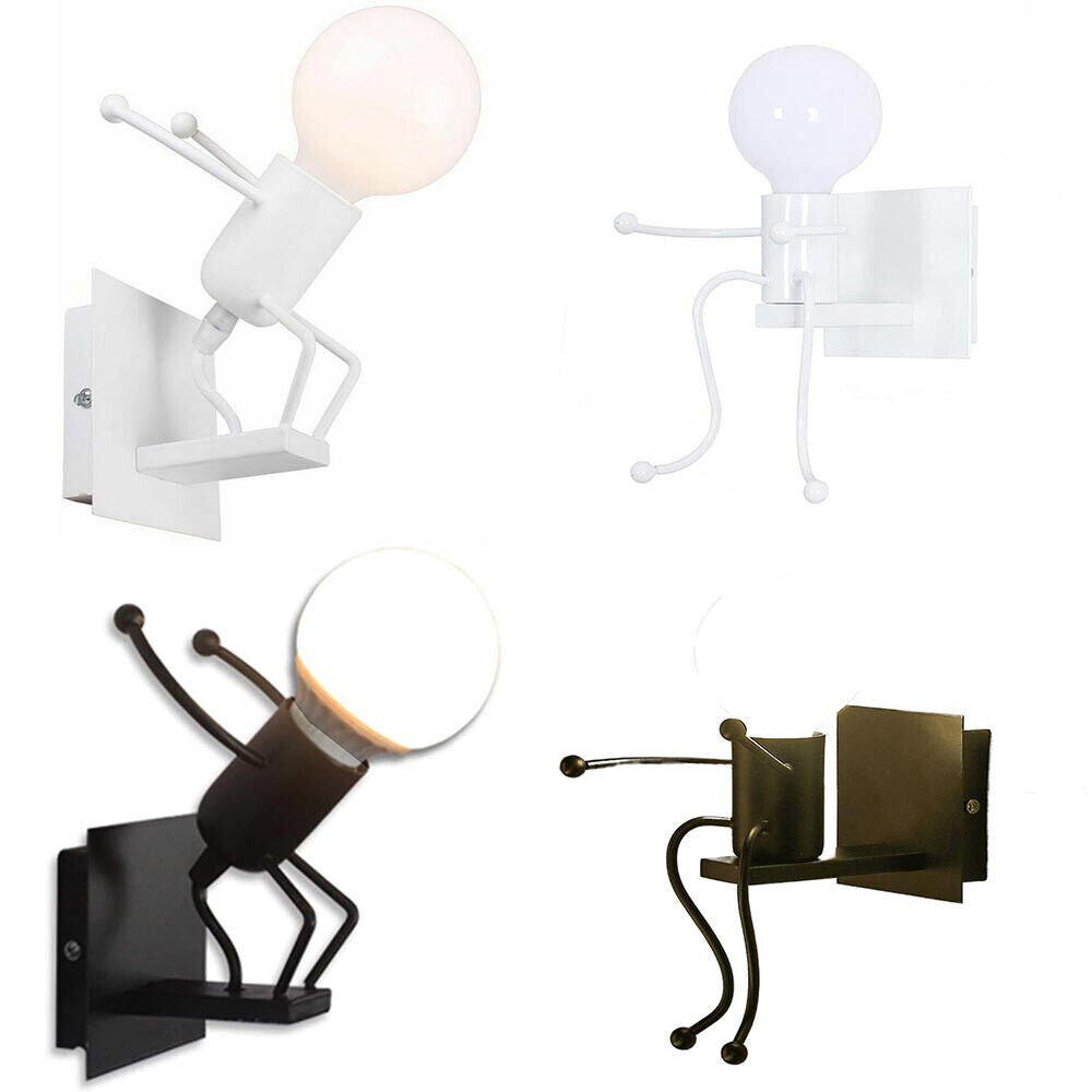 Applique Parete Design Moderno A Forma Di Omino – Metallo, Luce E27, Per Interno, Bianco O Nero - Foto 6