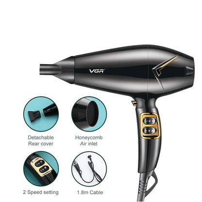 Asciugacapelli professionale VRG 1800/2200 watt 2 velocità 3 temperature di colore HAIR DRYER 423